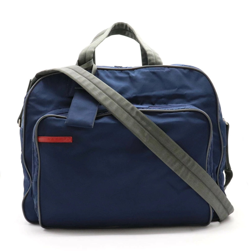 Prada Sport Boston Bag Travel Shoulder BALTICO Navy Blue Gray